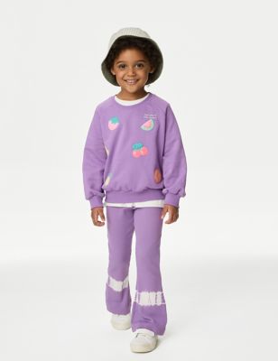 M&S Girl's Cotton Rich Ribbed Flared Legging (2-8 Yrs) - 5-6 Y - Purple, Purple,Mint,Pink