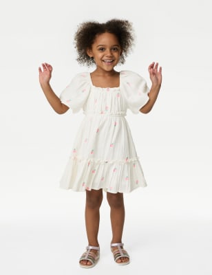 

M&S Collection Kleid aus reiner Baumwolle mit Blumenmuster (2-8 J.) - Ivory Mix, Ivory Mix