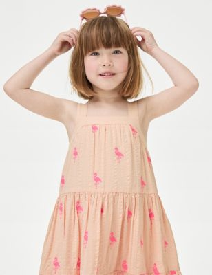 M&S Girls Pure Cotton Tiered Dress (2-8 Yrs) - 2-3 Y - Pink Mix, Pink Mix,Multi,Green Mix