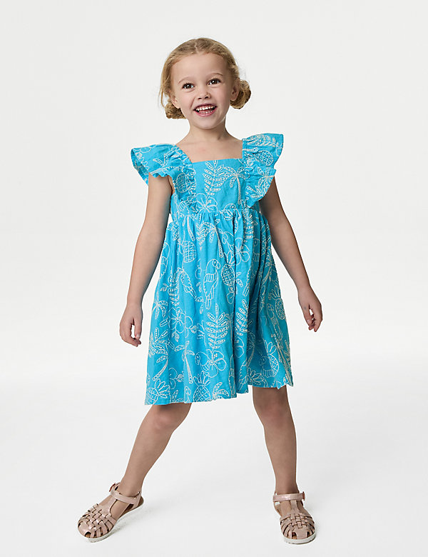 Pure Cotton Floral Embroidered Dress (2-8 Yrs) - SE