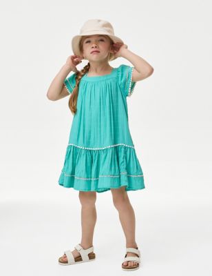 Gelaagde jurk met pompon (2-8 jaar) - NL