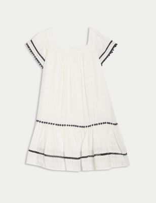 

Girls M&S Collection Pom Pom Tiered Dress (2-8 Yrs) - Ivory, Ivory