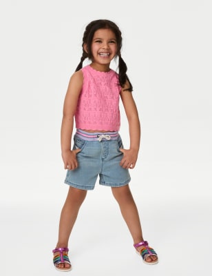 

Girls M&S Collection Contrast Waistband Denim Shorts (2-8 Yrs) - Light Denim, Light Denim