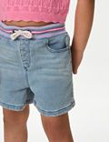 מכנסי ג'ינס קצרים עם חגורת מותניים בצבע מנוגד (8-2 שנים)