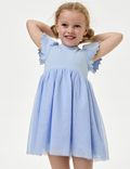 Katoenrijke jurk met tule en stippen (2-8 jaar)