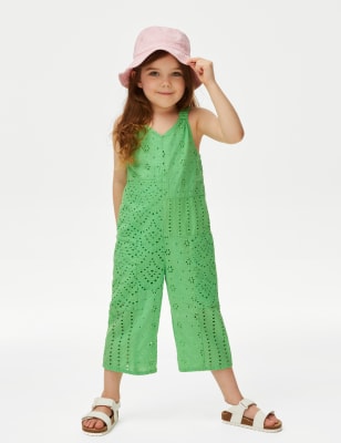 Pure Cotton Broderie Jumpsuit (2-8 Yrs), M&S Collection