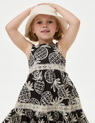 M&S Girl's Pure Cotton Pineapple Print Dress (2-8 Yrs) - 3-4 Y - Carbon, Carbon