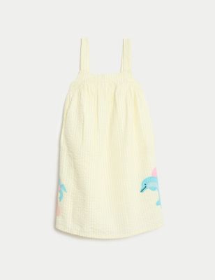 M&S Girls Pure Cotton Dolphin Dress (2-8 Yrs) - 3-4 Y - Yellow Mix, Yellow Mix