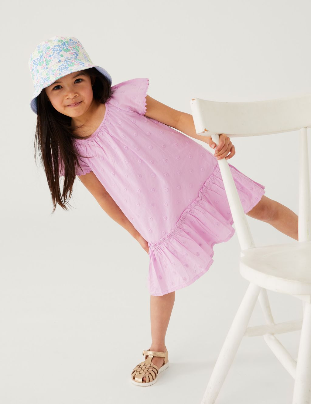 Pure Cotton Embroidered Spotted Dress (2-8 Yrs) image 1