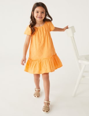 

M&S Collection Vestido 100% algodón bordado de topos (2-8 años) - Orange, Orange