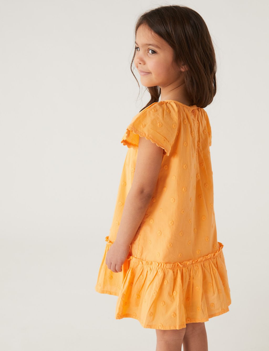 Pure Cotton Embroidered Spotted Dress (2-8 Yrs) image 4