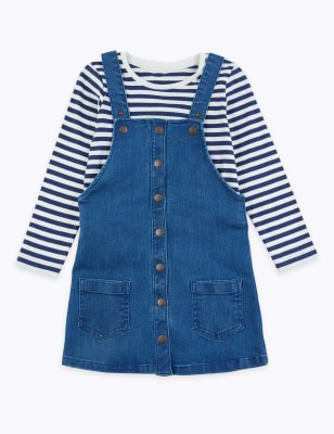 Ensemble robe chasuble en jean (du 3&nbsp;mois au 7&nbsp;ans)