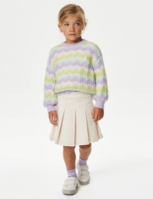 M&S Girl's Denim Tennis Skirt (2-8 Yrs) - 2-3 Y - Ecru, Ecru,Denim