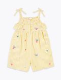 Cotton Embroidered Striped Playsuit (2-7 Yrs)
