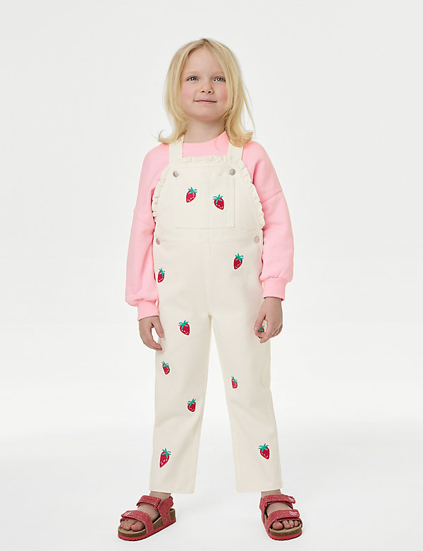 2 件套高含棉套头衫和草莓图案工装裤（2-8 岁） - SG
