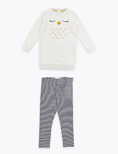 2 Piece Owl Print Striped Outfit (3 Months - 7 Years)