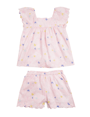 

M&S Collection Outfit aus reiner Baumwolle mit Schmetterlingsmuster (2-7 J.) - Pink, Pink