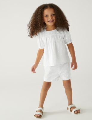 

Girls M&S Collection Pure Cotton Broderie Top & Bottom Outfit (2-8 Yrs) - White, White