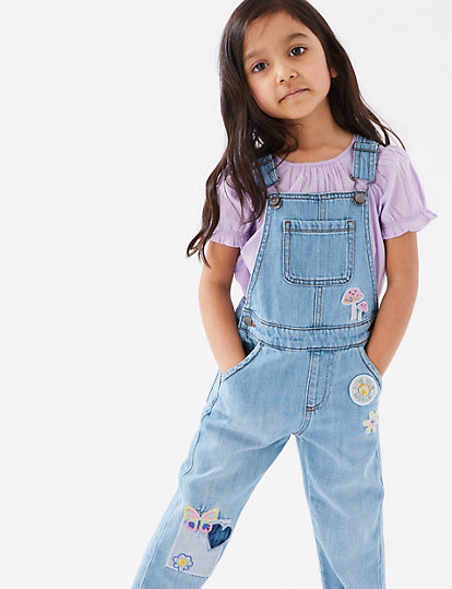 Denim Embroidered Dungarees (2-7 Yrs)
