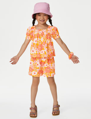 

M&S Collection Outfit aus Oberteil und Hose aus reiner Baumwolle mit Haargummi (2-8 J.) - Multi, Multi