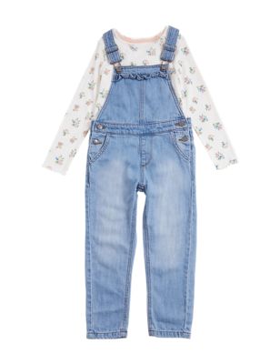 M&S Girls Denim Dungaree and Top Outfit (2-7 Yrs)