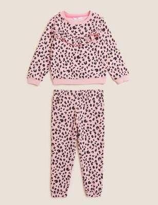 M&S Girls Cotton Rich Sweatshirt and Jogger Outfit (2-7 Yrs)