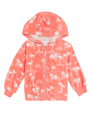 

M&S Collection Sudadera con capucha de algodón de rizo (2-7 años) - Coral, Coral