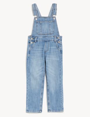 M&S Girls Denim Dungarees (2-8 Yrs) - 7-8 Y - Light Denim, Light Denim