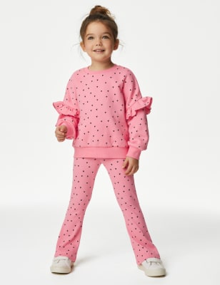 Cotton Rich Ribbed Floral Flared Leggings (2-8 Yrs), M&S Collection