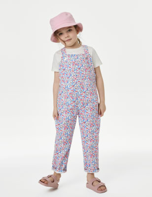 Denim Floral Print Dungarees (2-8 Yrs)