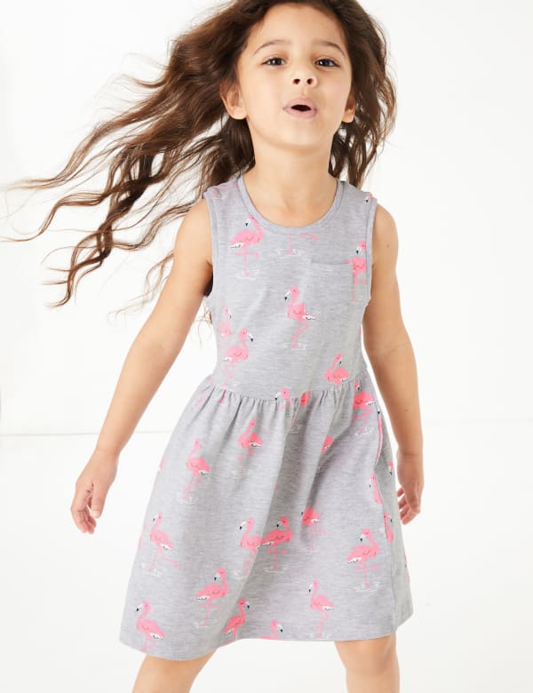 Cotton Flamingo Print Dress (2-7 Yrs)