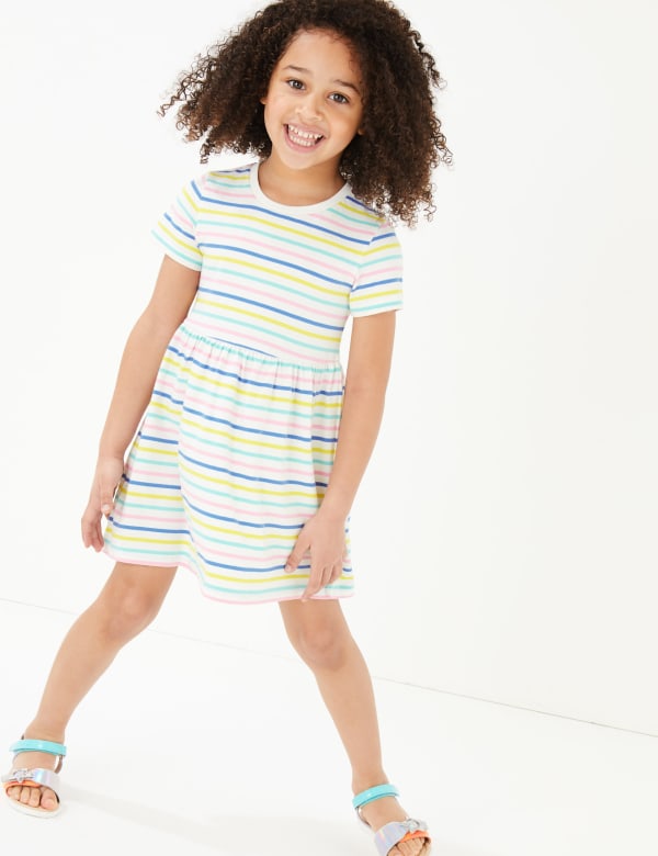 Cotton Multicoloured Striped Dress (2-7 Yrs)