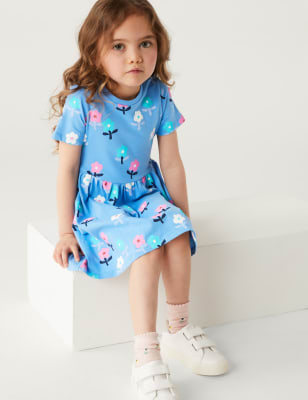 

M&S Collection Kleid mit Blumendruck und hohem Baumwollanteil - Blue Mix, Blue Mix