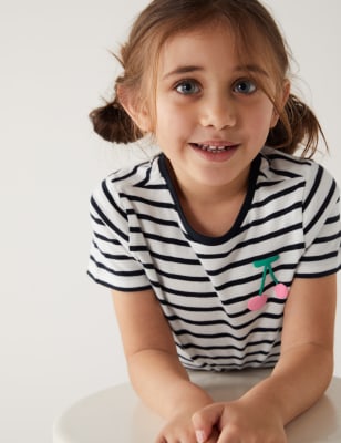 

Girls M&S Collection Cotton Rich Stripe T-Shirt - Navy Mix, Navy Mix