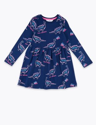 Pure Cotton Dinosaur Print Dress (2-7 Yrs) 