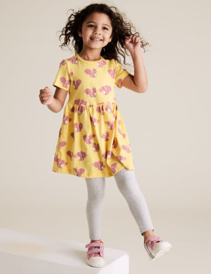 Robe 100 % coton à imprimé écureuil (du 2 au 7 ans) - Yellow Mix