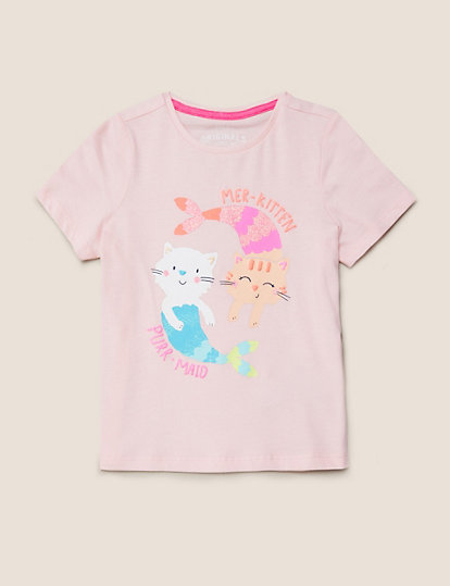 Organic Cotton Mer-Kitten Slogan T-Shirt