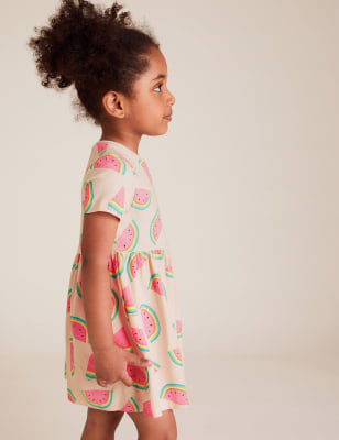 Robe en coton biologique à imprimé melon (du 2 au 7 ans) - Pink Mix