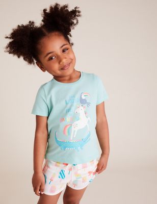 T-shirt en coton biologique à motif licorne (du 2 au 7 ans) - Aqua