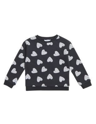 M&S Girls Cotton Rich Heart Print Sweatshirt (2-7 Yrs)