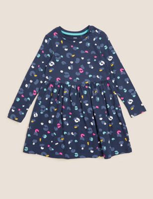 M&S Girls Pure Cotton Leopard Print Dress (2-7 Yrs)