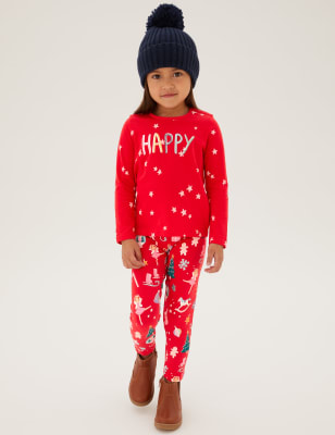 

M&S Collection Leggings de algodón con estampado navideño (2-7 años) - Red, Red