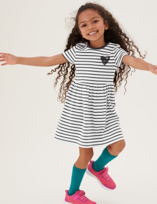 

Girls M&S Collection Pure Cotton Striped Heart Print Dress (2-7 Yrs) - White Mix, White Mix