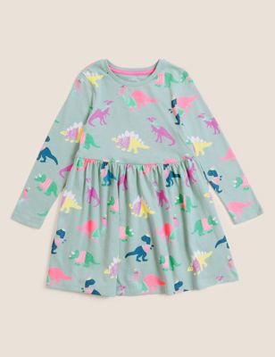 M&S Girls Pure Cotton Dinosaur Print Dress (2-7 Yrs)