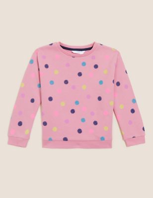 M&S Girls Cotton Rich Spotted Sweatshirt (2-7 Yrs)