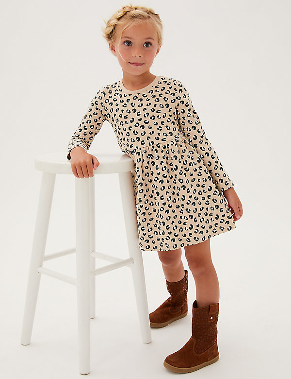 Pure Cotton Leopard Print Dress (2-7 Yrs)