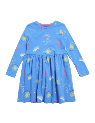 

Girls M&S Collection Pure Cotton Weather Print Dress (2-7 Yrs) - Blue, Blue