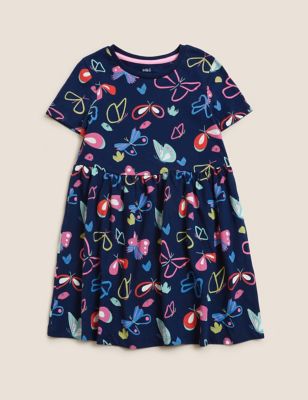 M&S Girls Pure Cotton Butterfly Print Dress (2-7 Yrs)
