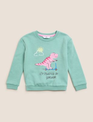 M&S Girls Cotton Rich Dinosaur Sweatshirt (2
