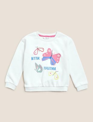 M&S Girls Cotton Rich Butterfly Sweatshirt (2-7 Yrs)